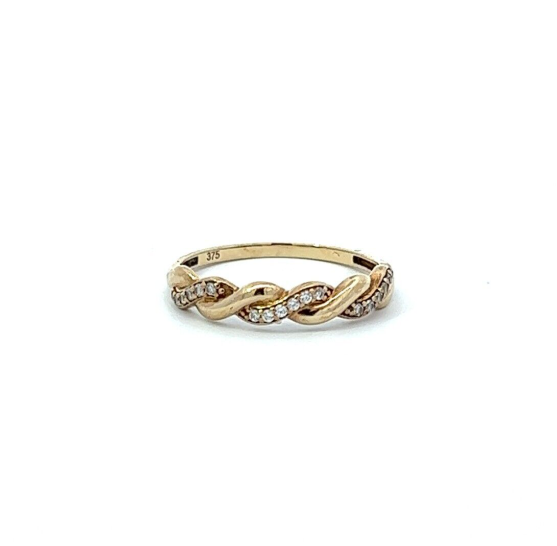 9Ct Yellow Gold CZ Twisted Ring