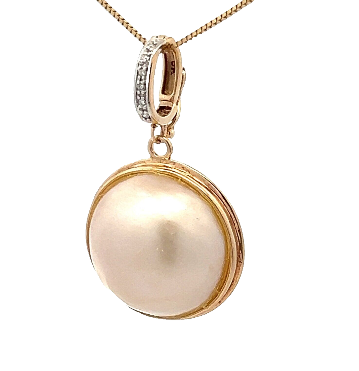 9Ct Yellow Gold Cultured Mabe Pearl & Diamond Enhancer Pendant