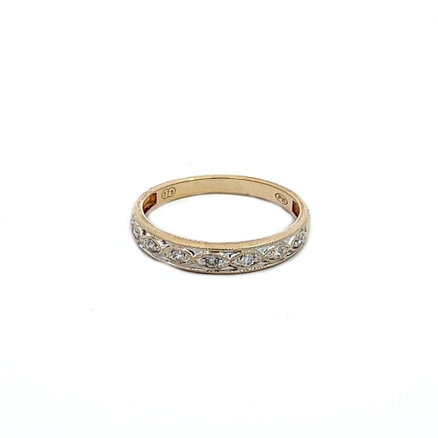 9Ct Yellow Gold Detailed Diamond Band Ring