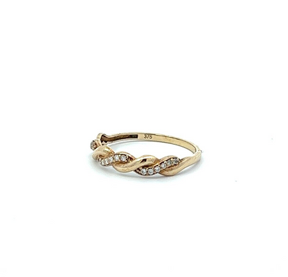 9Ct Yellow Gold CZ Twisted Ring