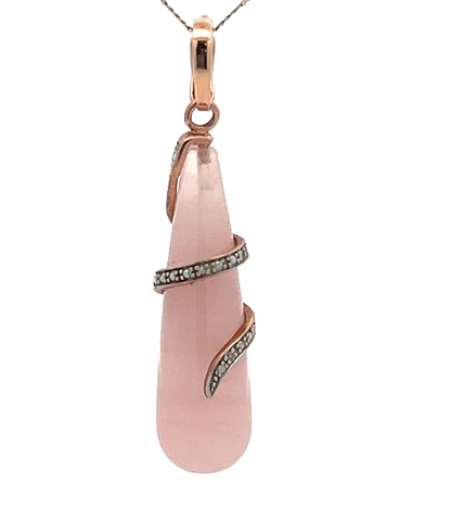 9Ct Rose Gold Rose Quartz & Diamond Teardrop Swirl Enhancer Charm Pendant