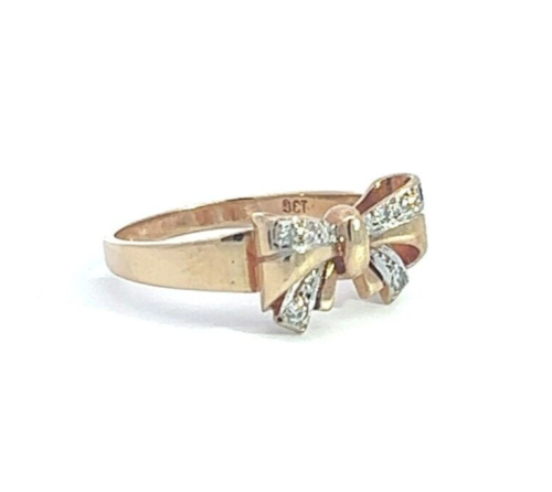 9Ct Yellow Gold Diamond Bow Ring