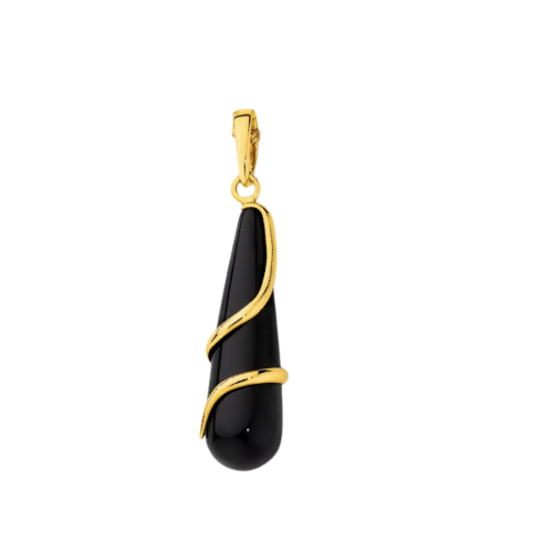 9Ct Yellow Gold Black Agate Teardrop Swirl Enhancer Charm Pendant