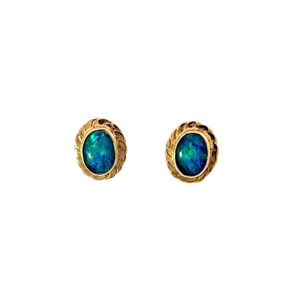 9Ct Yellow Gold Opal Stud Earrings