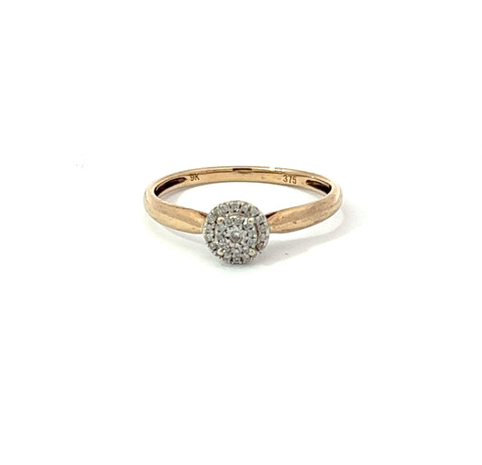 9Ct Yellow Gold Diamond Halo Ring