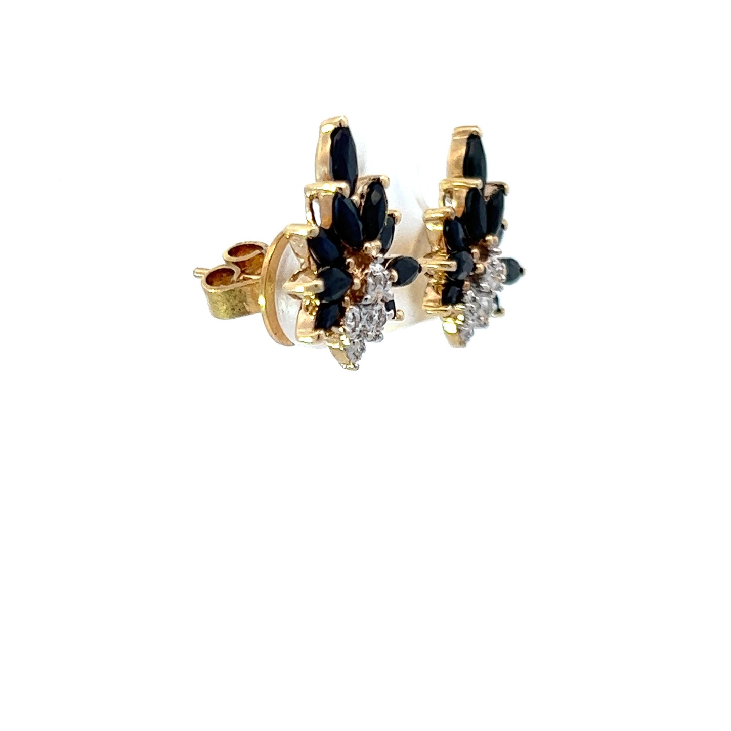 9Ct Yellow Gold Diamond & Blue Gemstone Stud Earrings