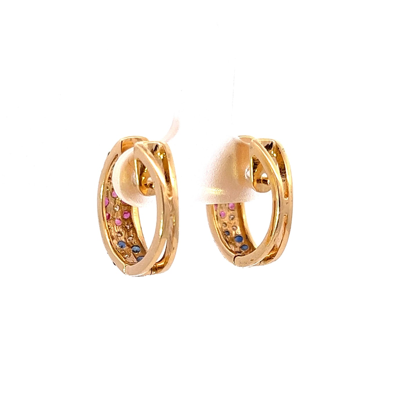 9Ct Yellow Gold Diamond & Gemstone Huggie Hoop Earrings