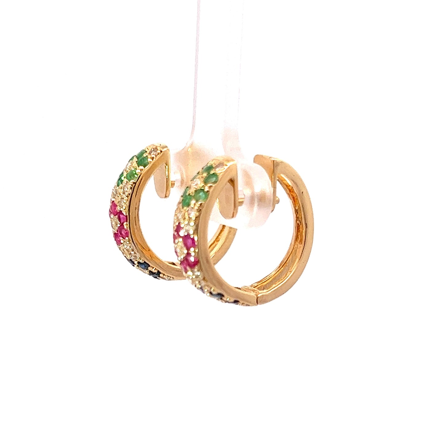 9Ct Yellow Gold Diamond & Gemstone Huggie Hoop Earrings