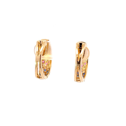 9Ct Yellow Gold Diamond & Gemstone Huggie Hoop Earrings