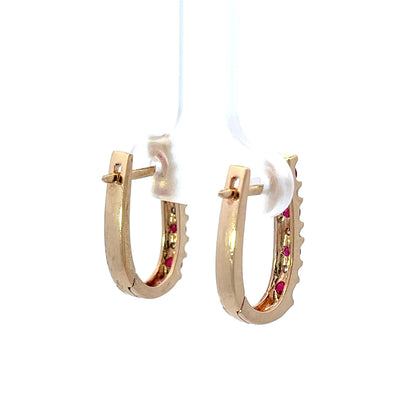 9Ct Yellow Gold Diamond & Red Gemstone Hoop Earrings