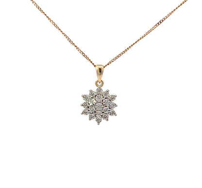 9Ct Yellow Gold Diamond Cluster Pendant