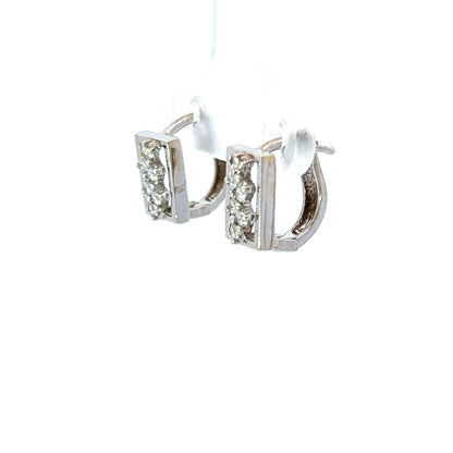 18Ct White Gold CZ Huggie Hoop Earrings