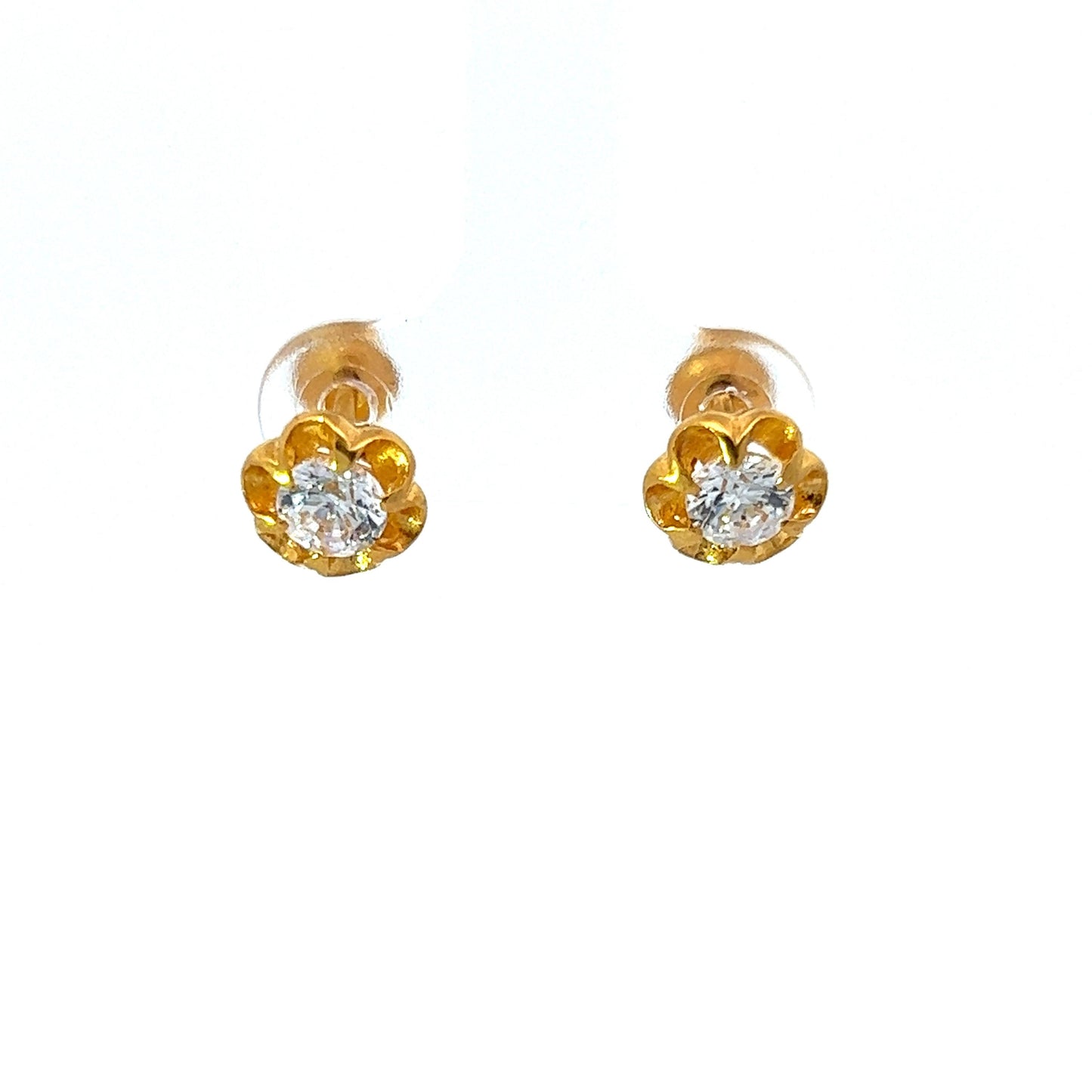 22Ct Yellow Gold CZ Floral Stud Earrings