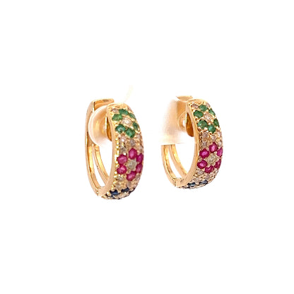 9Ct Yellow Gold Diamond & Gemstone Huggie Hoop Earrings