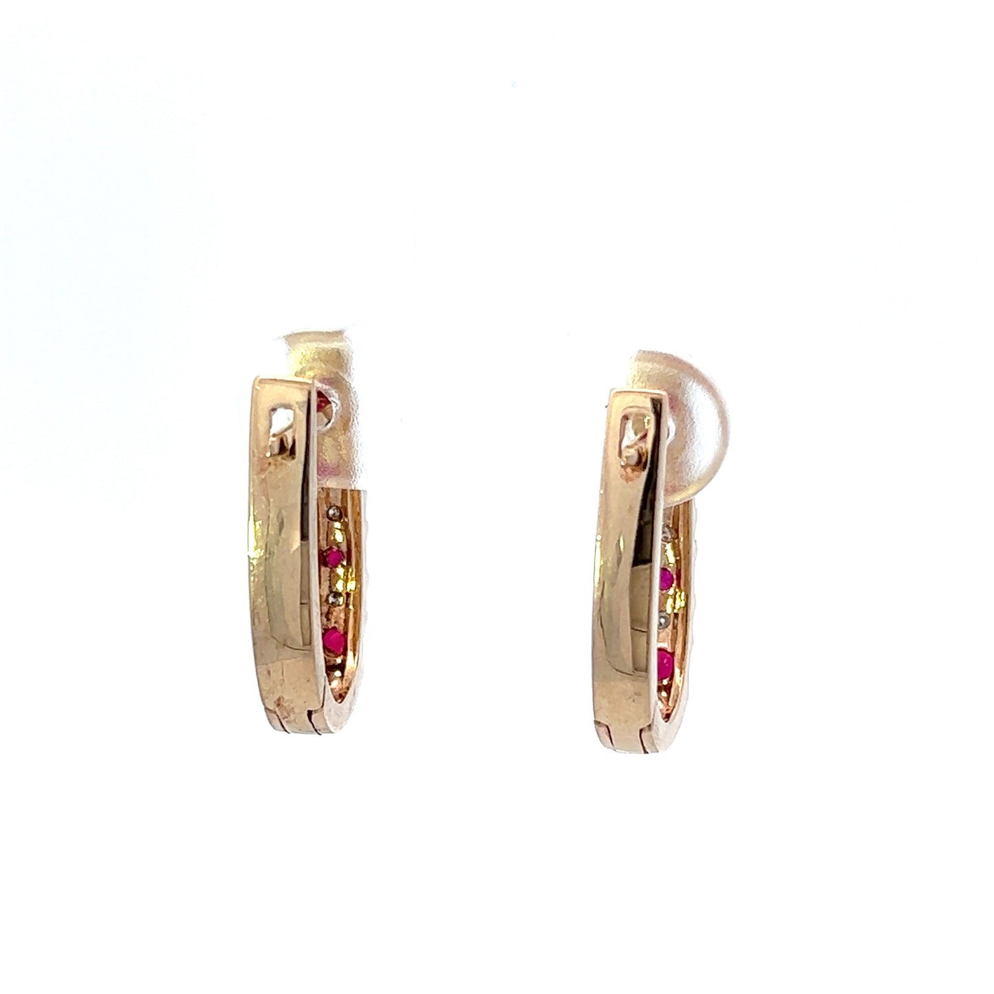 9Ct Yellow Gold Diamond & Red Gemstone Hoop Earrings