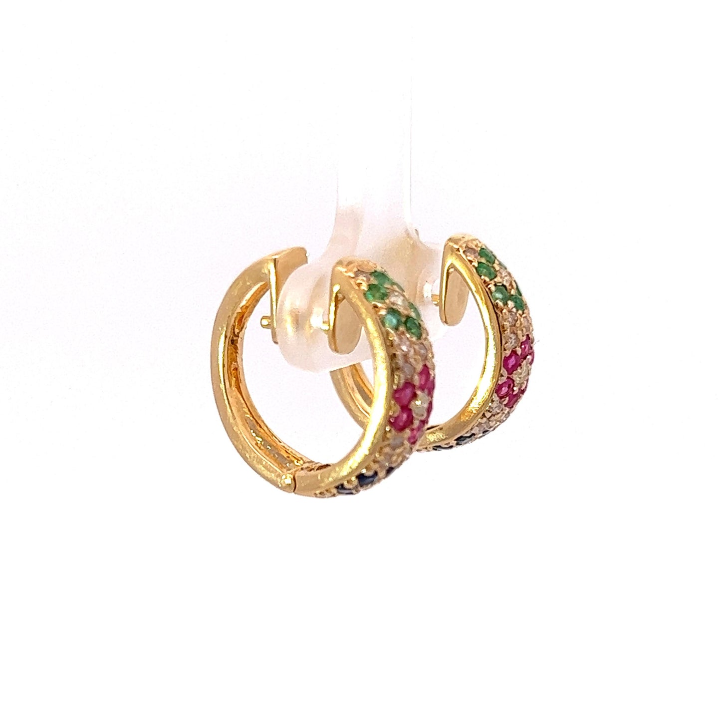 9Ct Yellow Gold Diamond & Gemstone Huggie Hoop Earrings