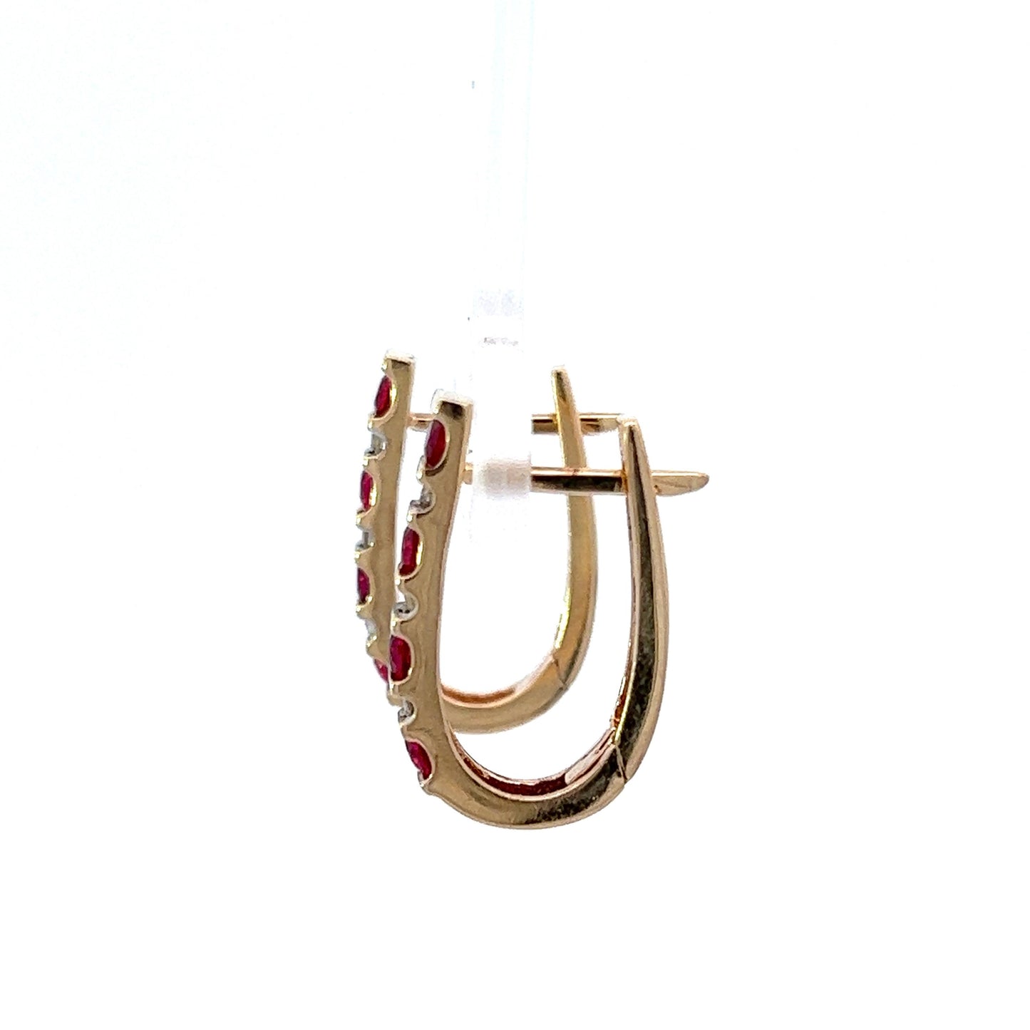 9Ct Yellow Gold Diamond & Red Gemstone Hoop Earrings