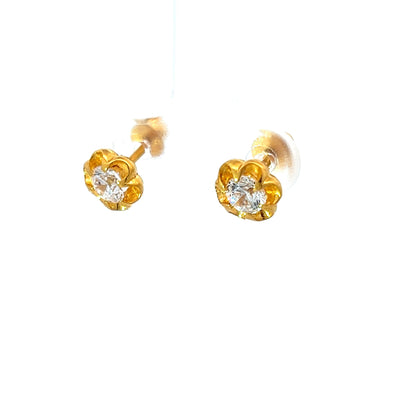 22Ct Yellow Gold CZ Floral Stud Earrings