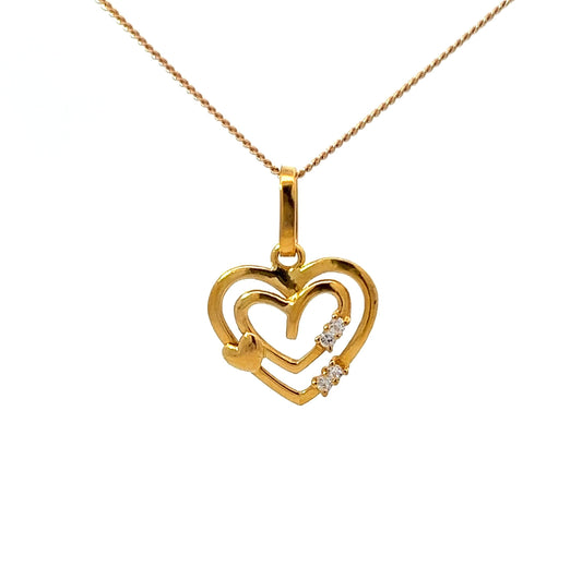 22Ct Yellow Gold CZ Heart Pendant