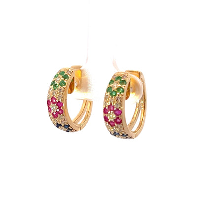 9Ct Yellow Gold Diamond & Gemstone Huggie Hoop Earrings