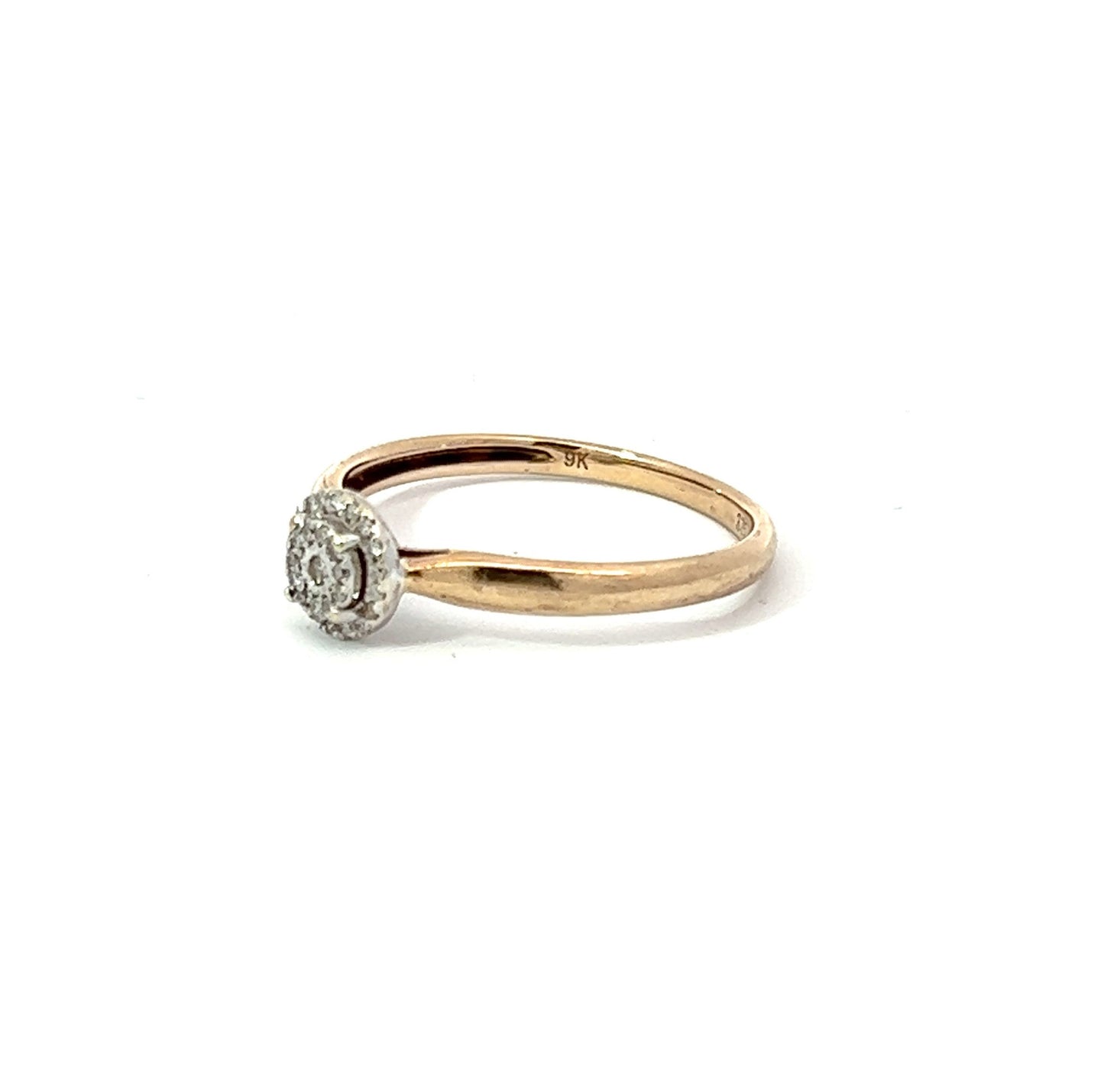 9Ct Yellow Gold Diamond Halo Ring