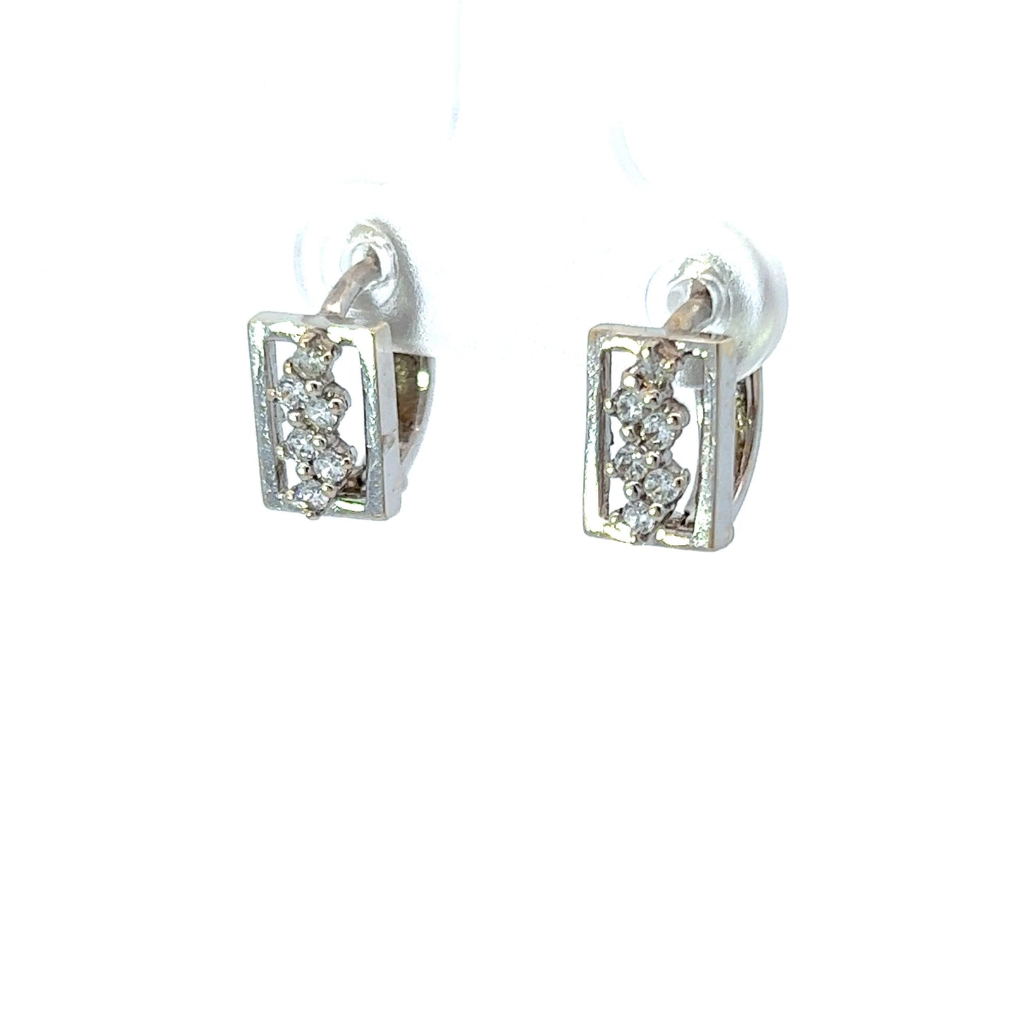 18Ct White Gold CZ Huggie Hoop Earrings